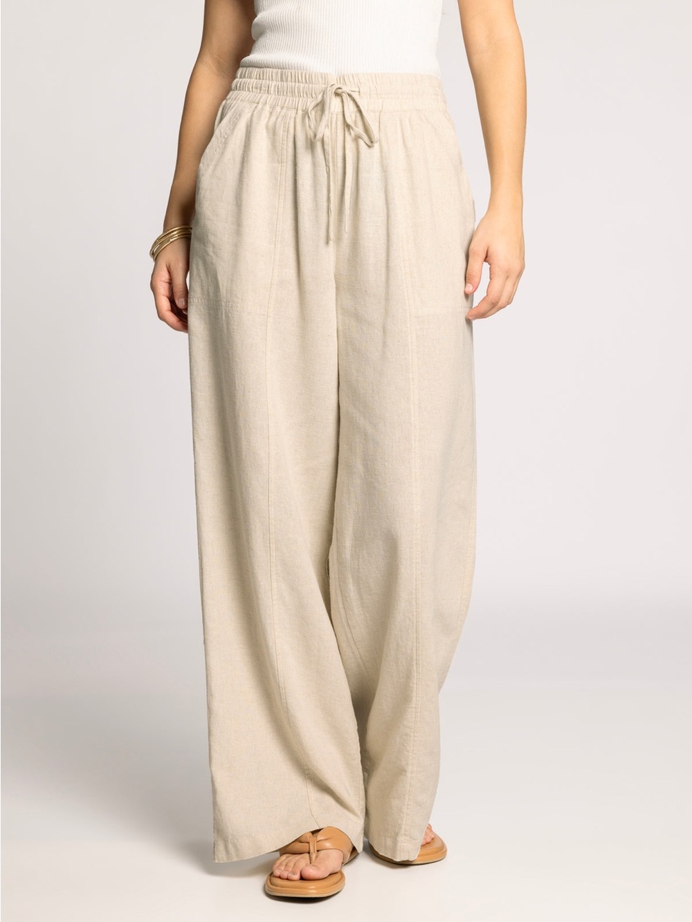 Thread Supply Beige Linen Blend Wide Leg Pants Size XL